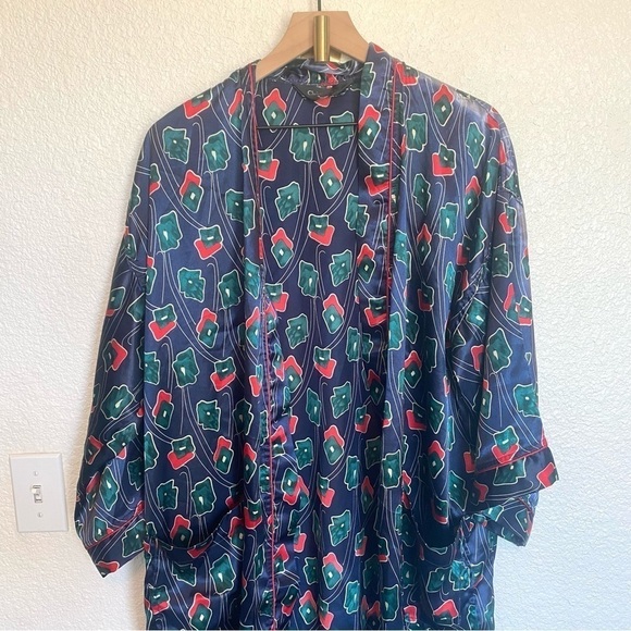 VTG Christian Dior Satin Contrast Geometric Shape Printed Robe - Picture 1 of 15